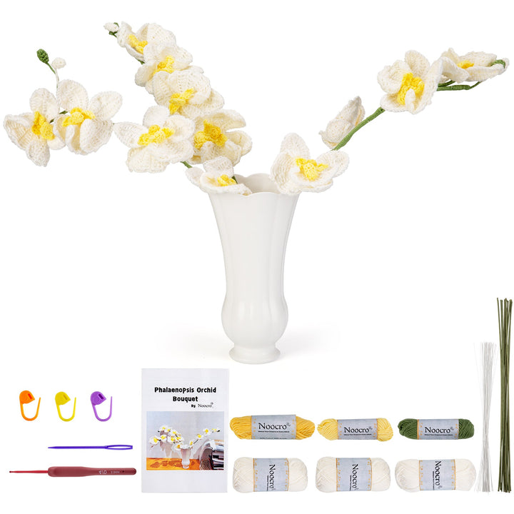 Woolique Studio Orchid Bouquet Crochet Kit - Beginner Friendly DIY Forever Flowers, Video Tutorials
