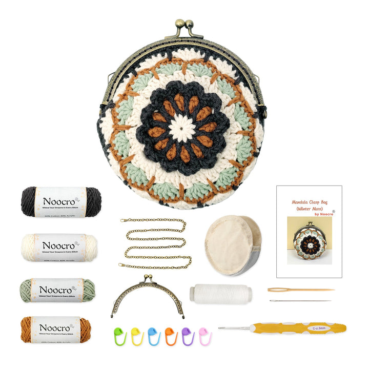 Woolique Studio Vintage Mandala Crochet Purse Kit - Beginner Friendly DIY Kiss Clasp Bag, Video Tutorials