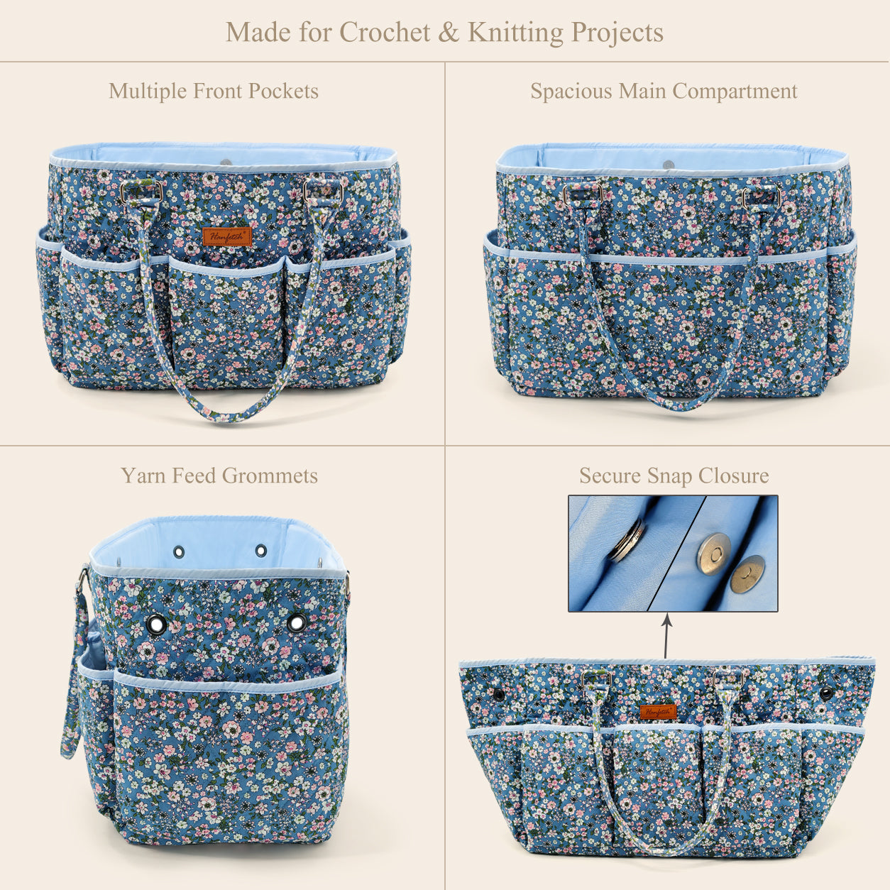 Woolique Studio Large Quilted Yarn Storage Tote Bag - Crochet & Knitting Project Organizer