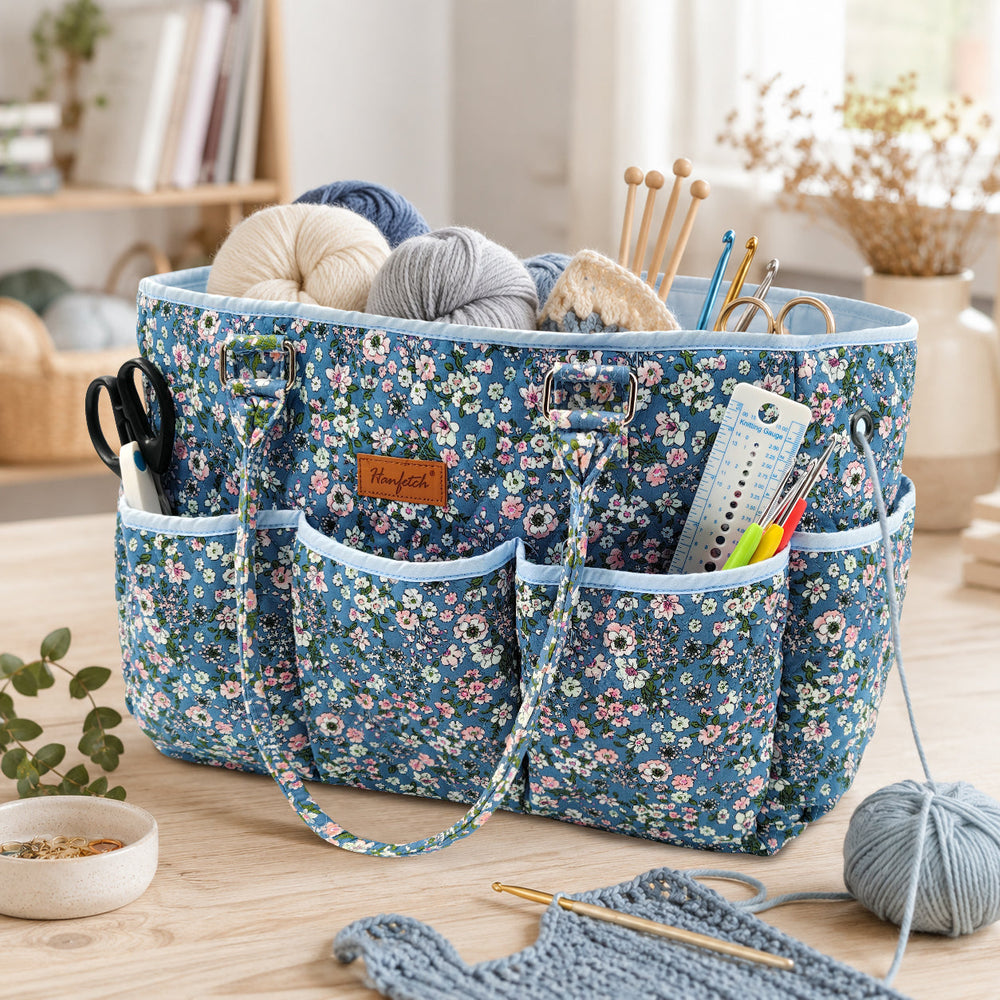 Large Quilted Yarn Storage Tote Bag