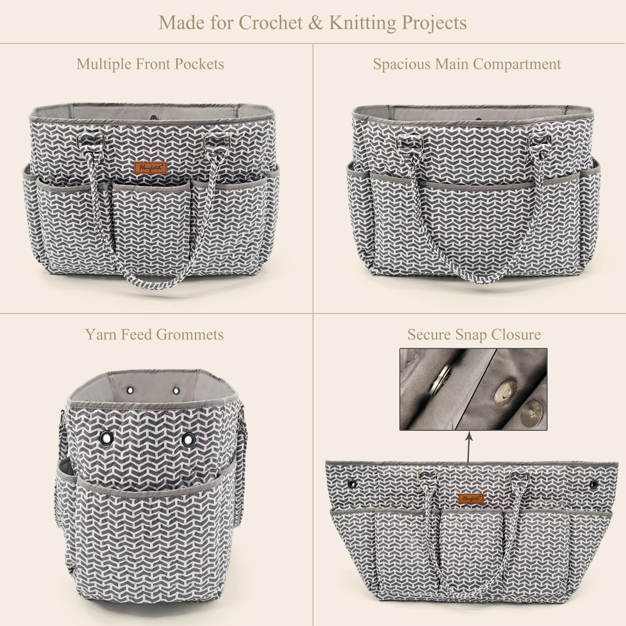 Woolique Studio Large Quilted Yarn Storage Tote Bag - Crochet & Knitting Project Organizer