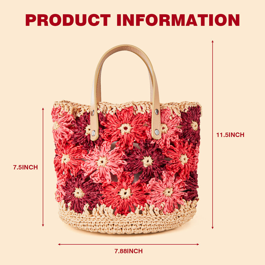 Crochet purse kit product view 5 for Floral Raffia Bucket Bag Crochet Kit, with Woolique craft details