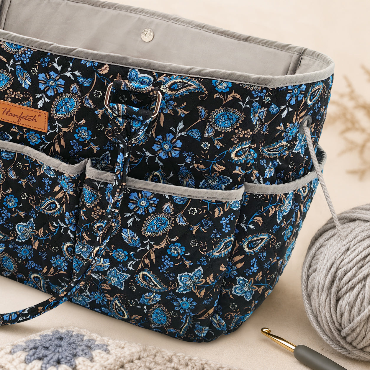 Woolique Studio Large Quilted Yarn Storage Tote Bag - Crochet & Knitting Project Organizer