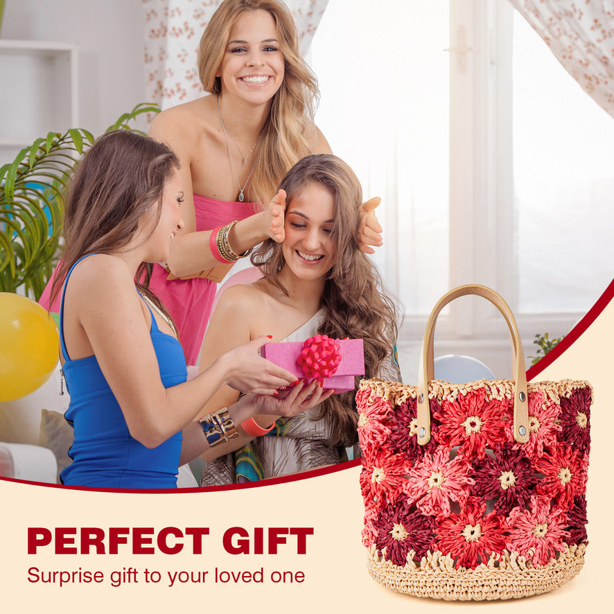 Crochet purse kit product view 10 for Floral Raffia Bucket Bag Crochet Kit, with Woolique craft details
