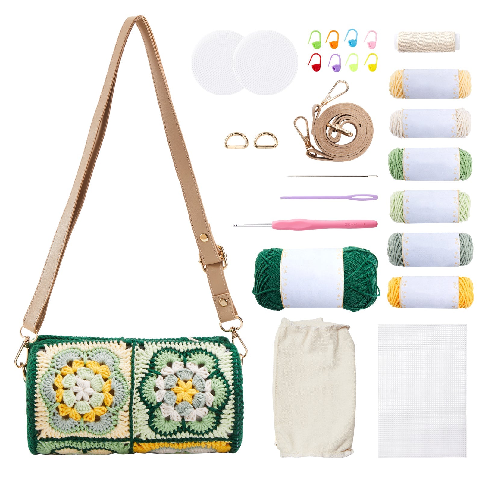 Crochet purse kit product view 4 for Cylindrical Bucket Bag Crochet Kit, with Woolique craft details