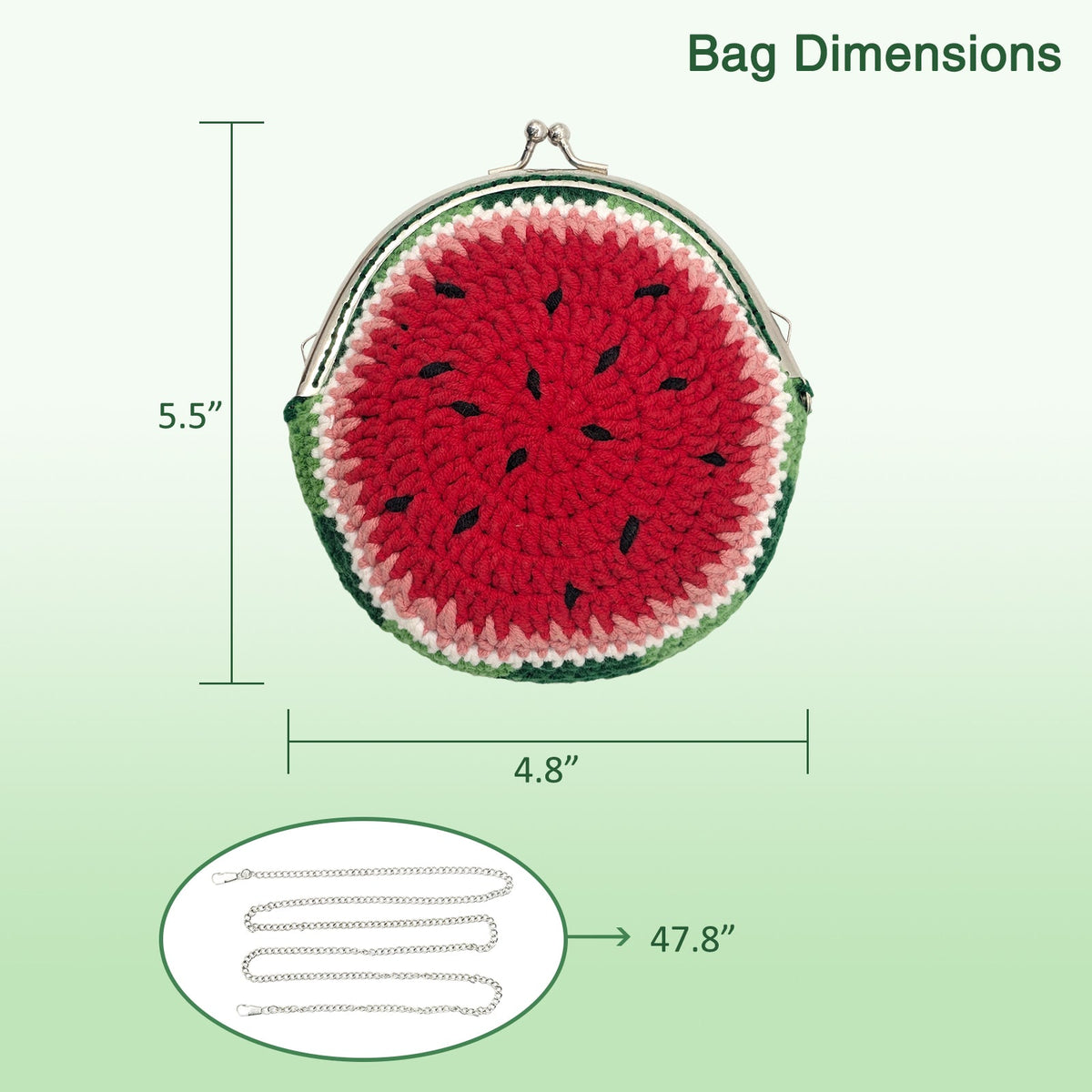 Crochet purse kit product view 2 for Watermelon Crochet Coin Purse Kit, with Woolique craft details