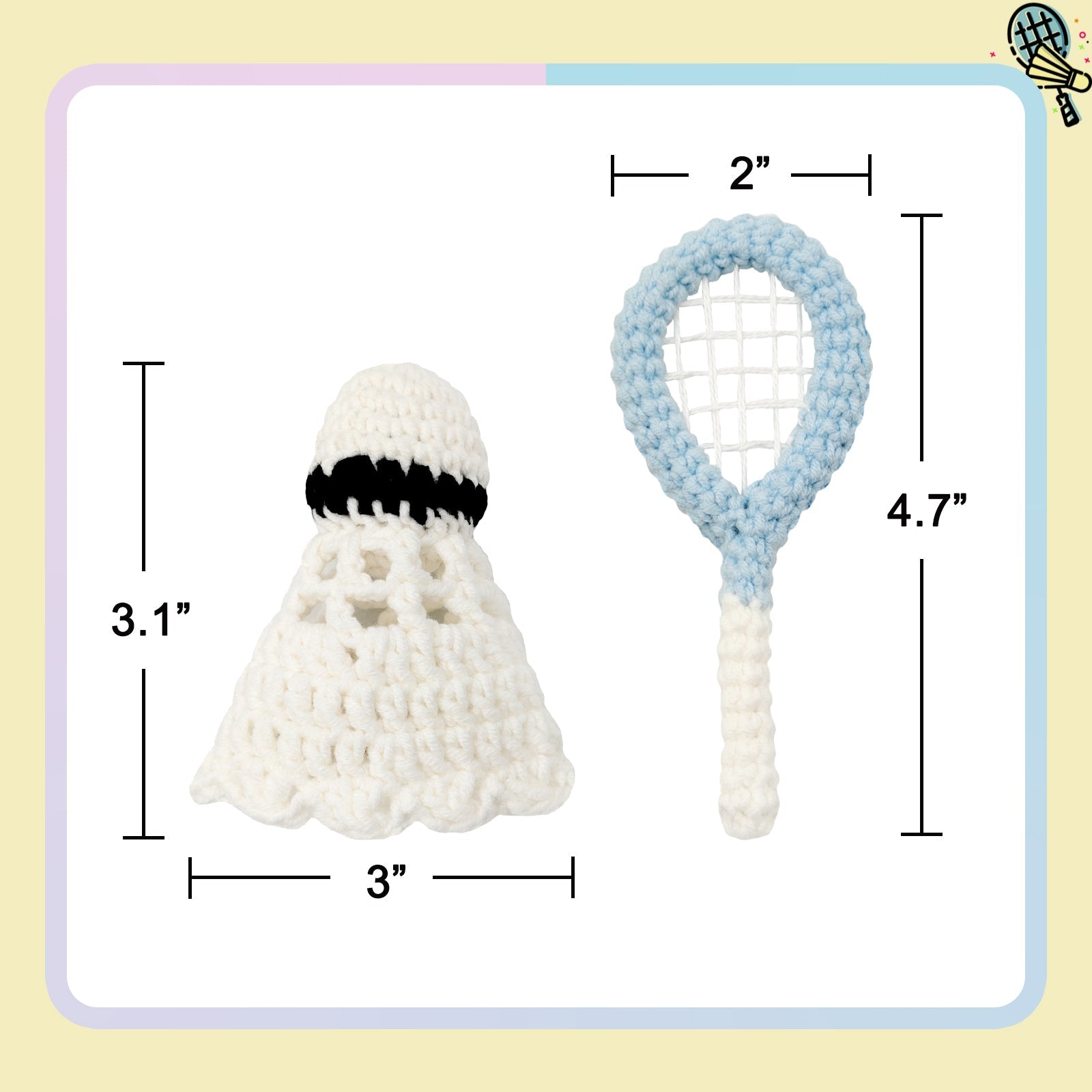 Badminton Crochet Keychain Kit product view 2 with Woolique craft details for makers