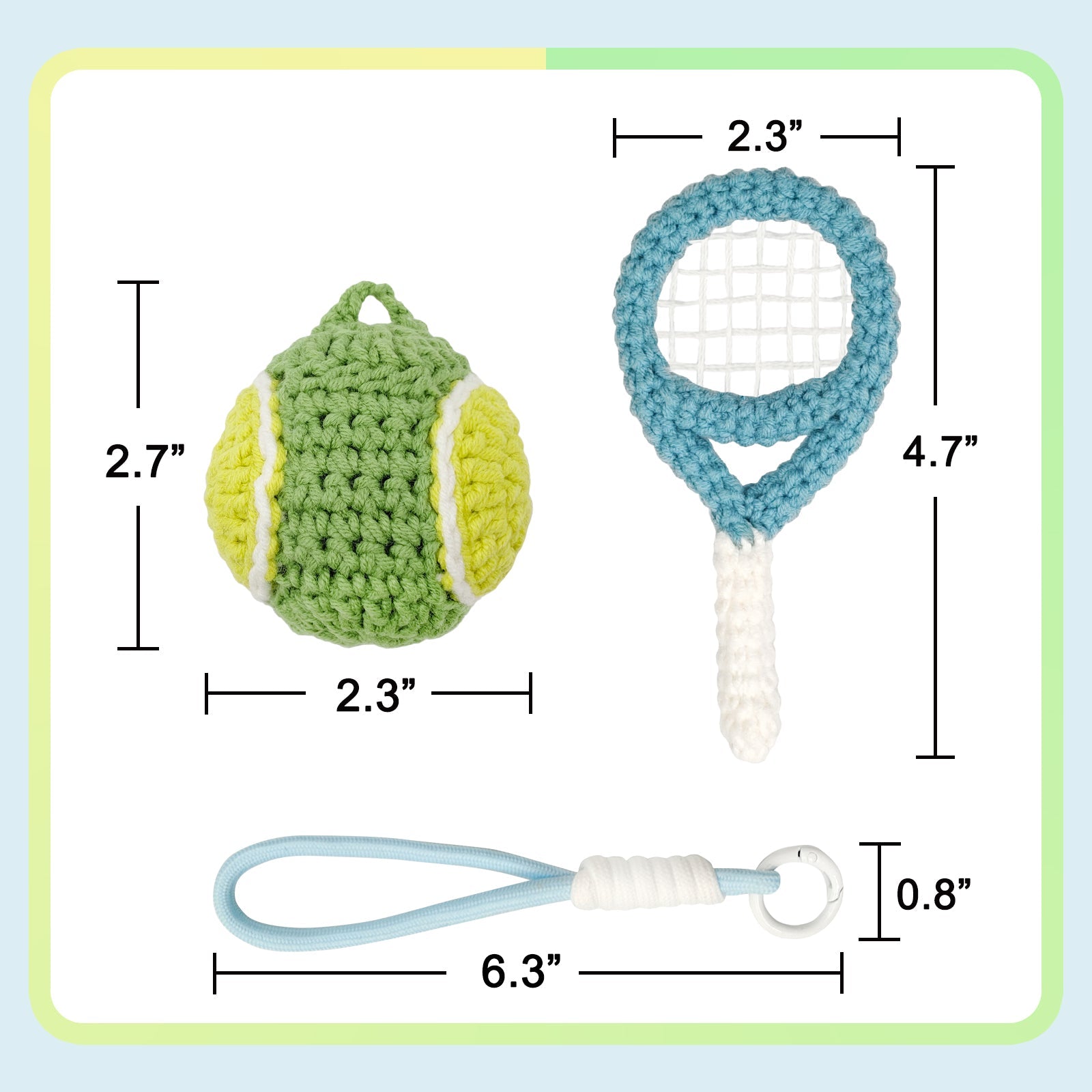 Tennis Crochet Keychain Kit product view 2 with Woolique craft details for makers