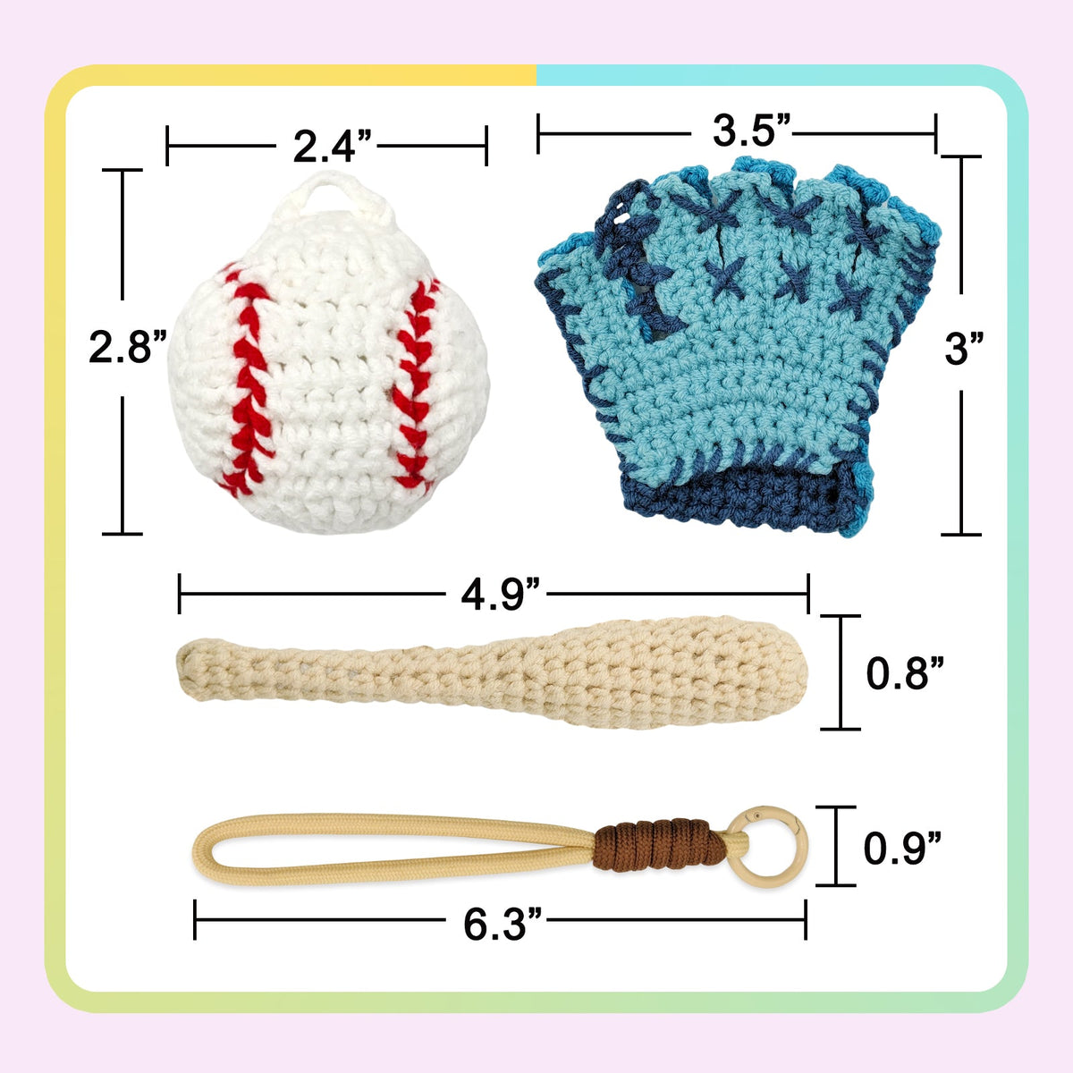 Baseball Crochet Keychain Kit product view 2 with Woolique craft details for makers