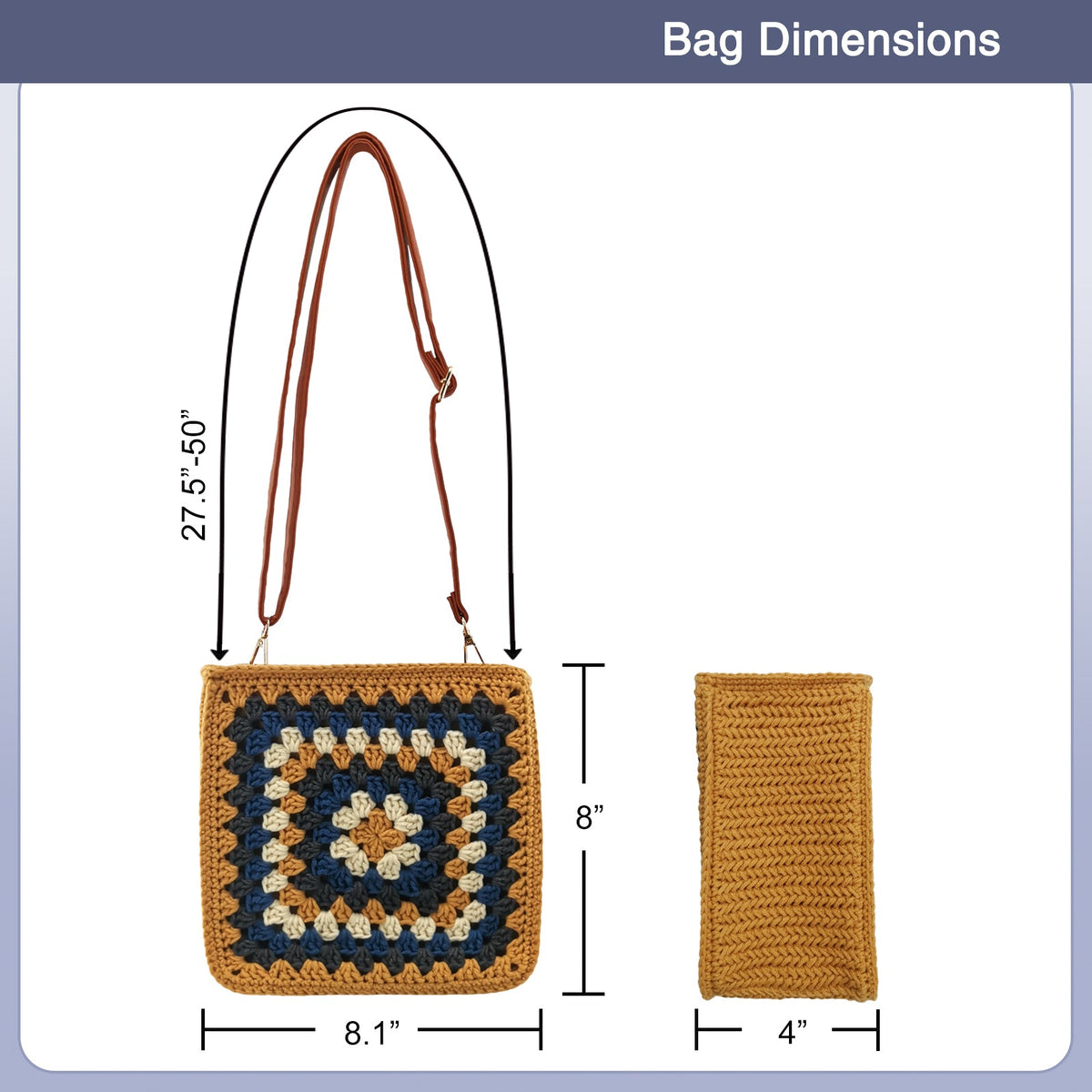 Granny square crochet kit product view 4 for Granny Square Felt Purse Crochet Kit, with Woolique craft details