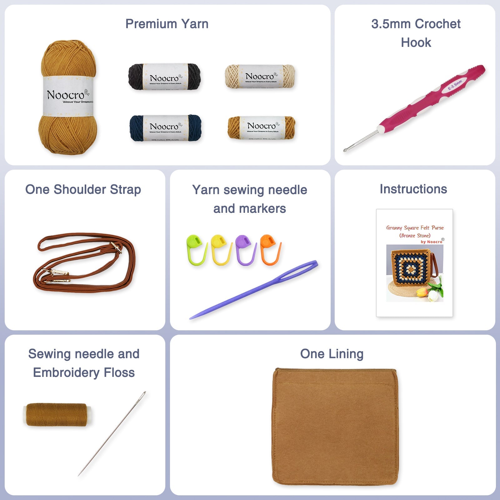 Granny square crochet kit product view 5 for Granny Square Felt Purse Crochet Kit, with Woolique craft details