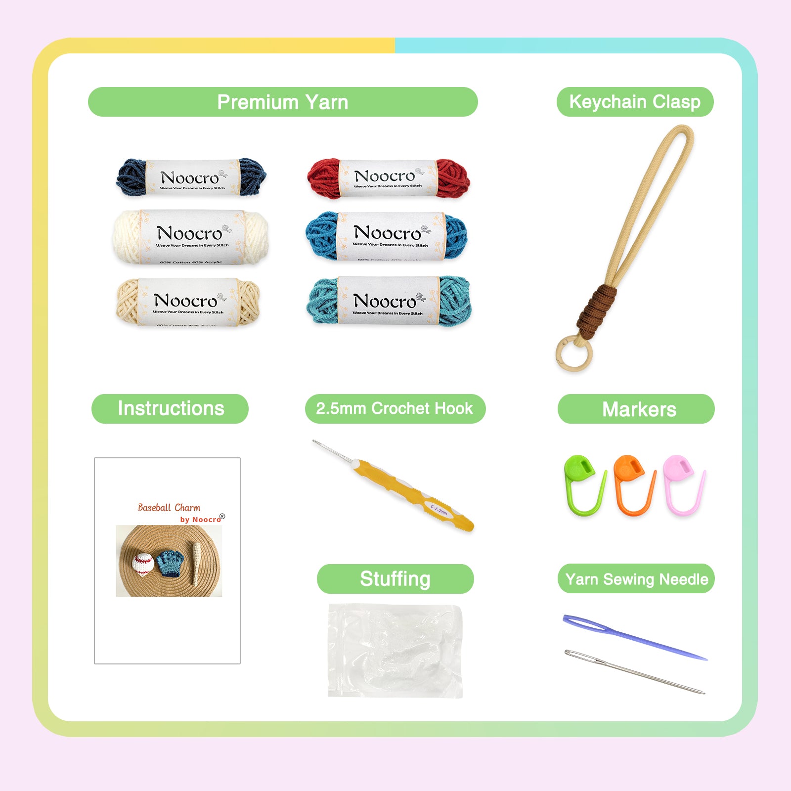 Baseball Crochet Keychain Kit product view 3 with Woolique craft details for makers
