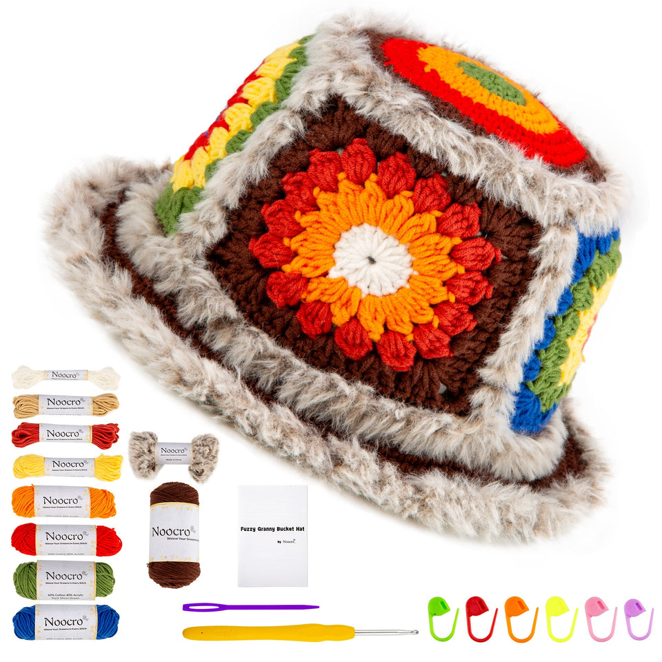 Fuzzy Granny Square Bucket Hat Crochet Kit