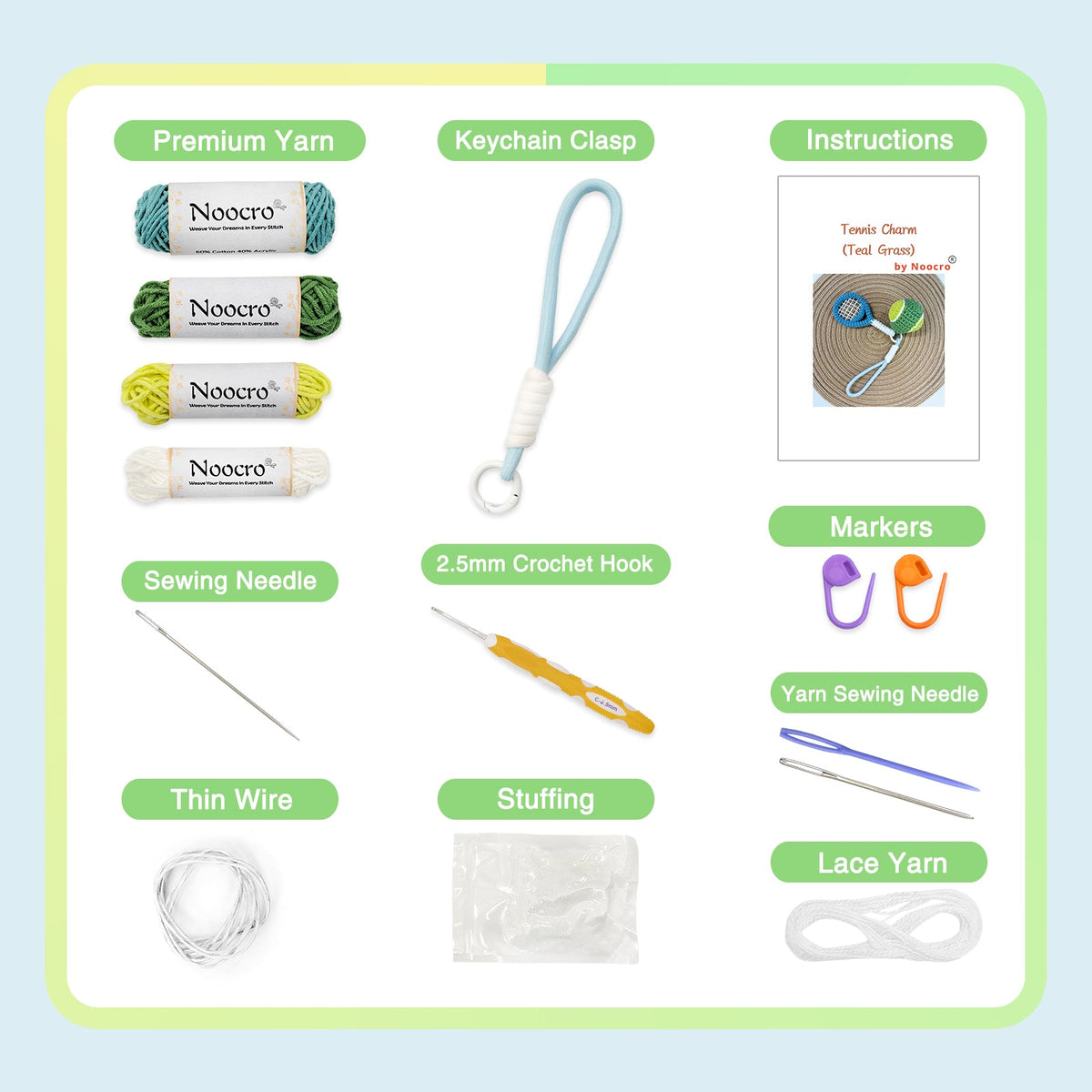 Tennis Crochet Keychain Kit product view 3 with Woolique craft details for makers