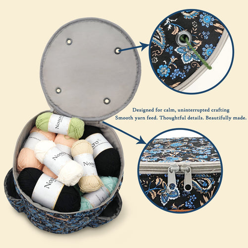 Cylindrical Yarn Storage Bag product view 2 with Woolique craft details for makers