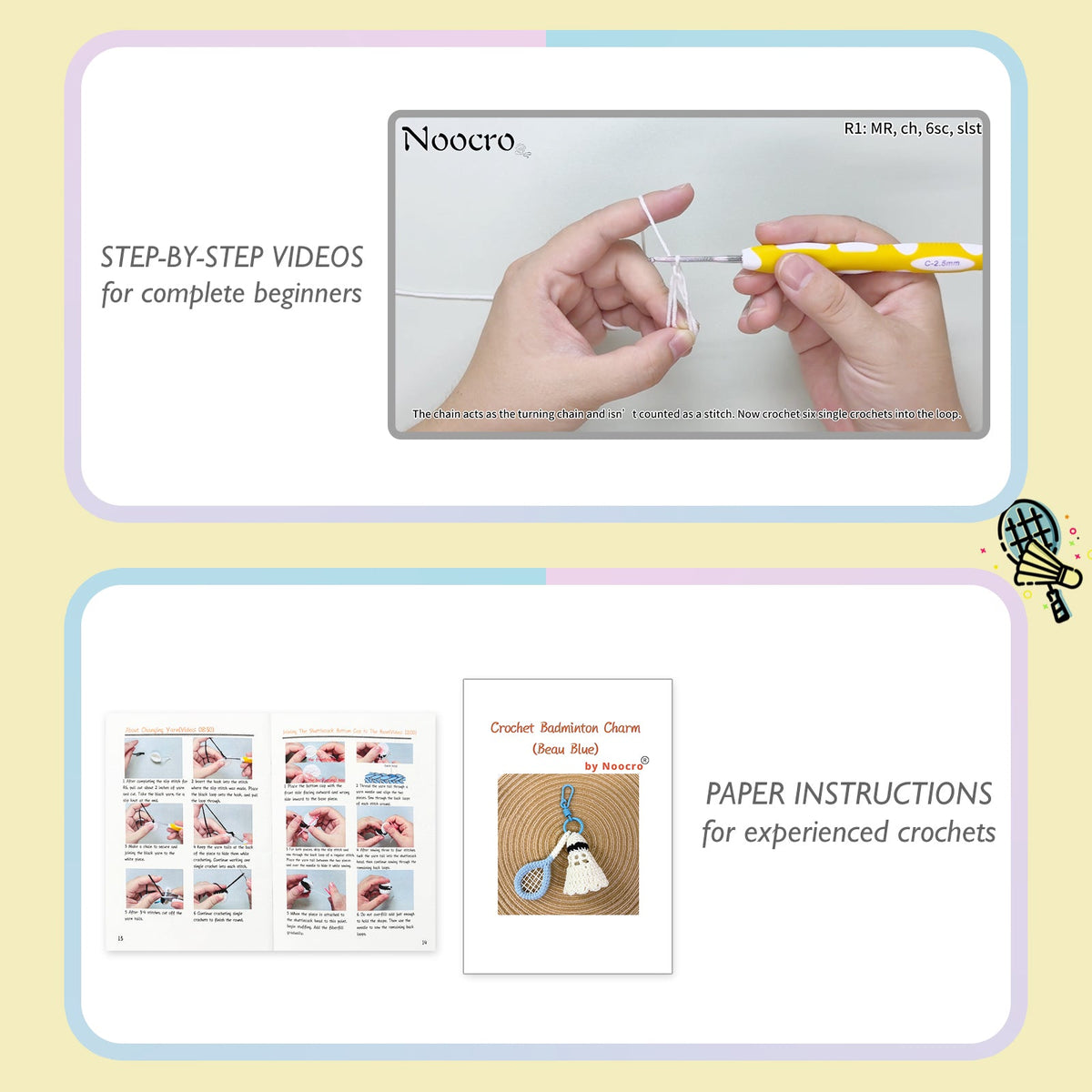 Badminton Crochet Keychain Kit product view 4 with Woolique craft details for makers