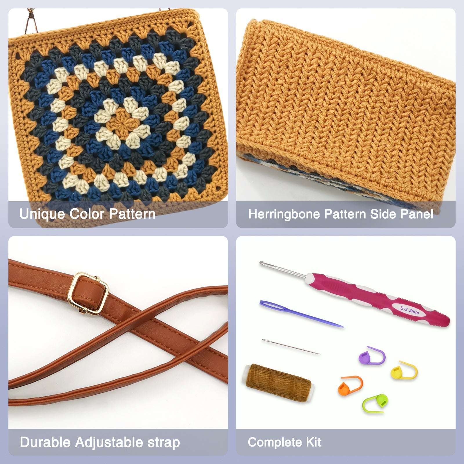 Granny square crochet kit product view 6 for Granny Square Felt Purse Crochet Kit, with Woolique craft details