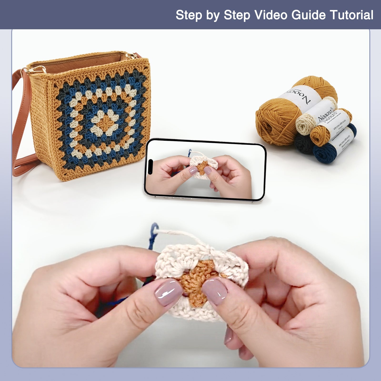 Granny square crochet kit product view 8 for Granny Square Felt Purse Crochet Kit, with Woolique craft details