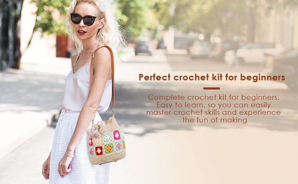 Granny square crochet kit product view 7 for Granny Square Bucket Bag Crochet Kit, with Woolique craft details