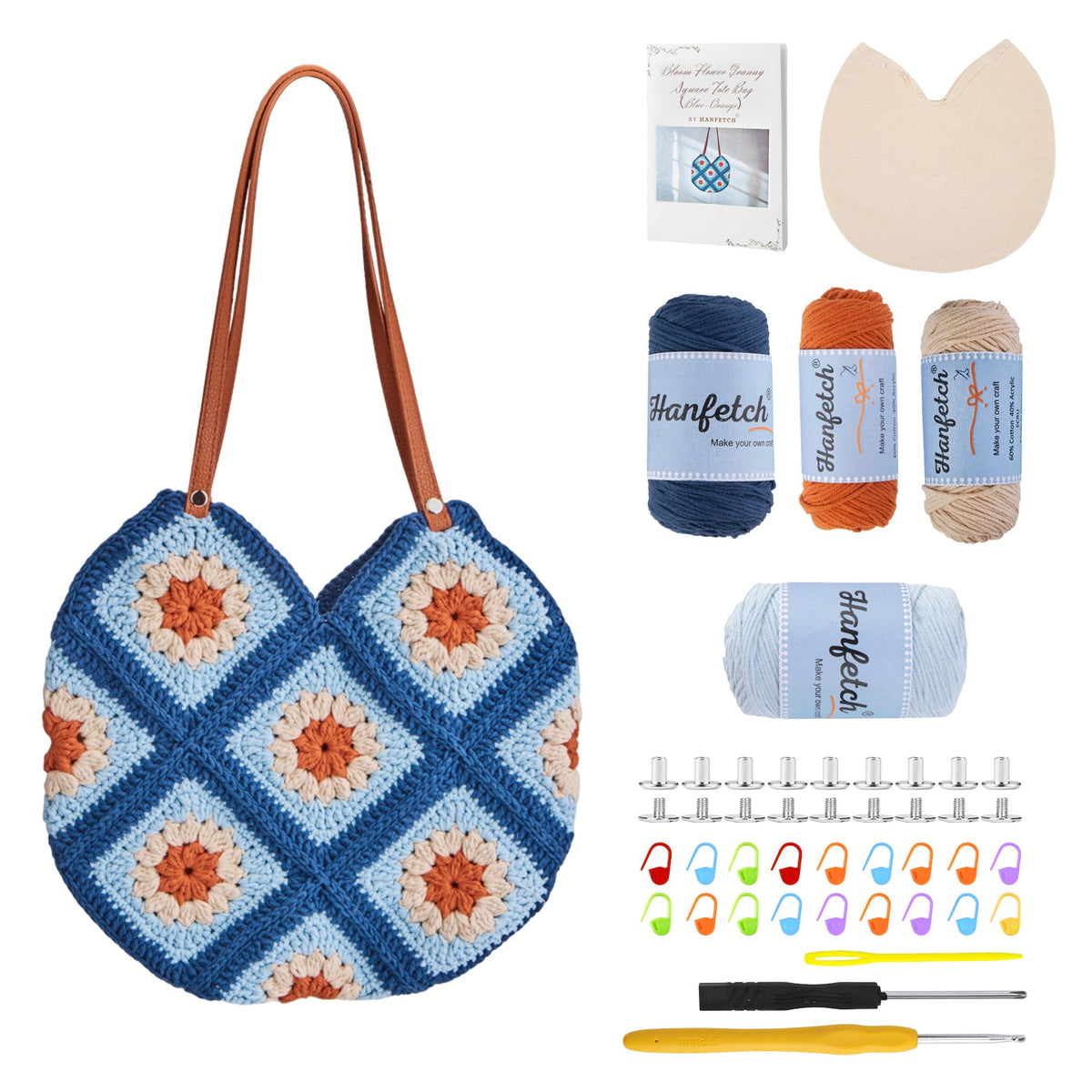 Granny square crochet kit product view 3 for Granny Square Tote Bag Crochet Kit, with Woolique craft details