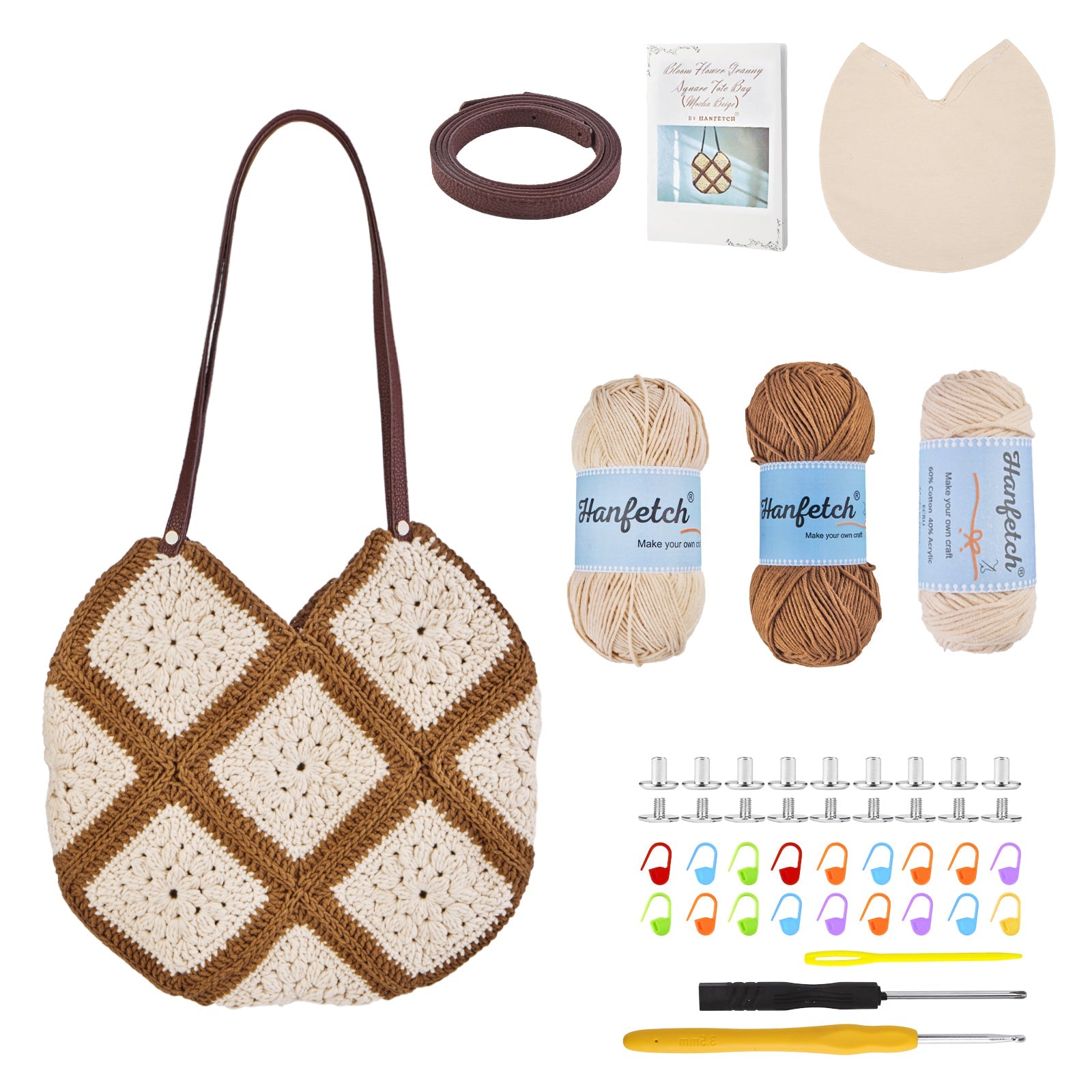 Woolique Studio Granny Square Tote Bag Crochet Kit - Beginner Friendly DIY Shoulder Bag, Video Tutorials