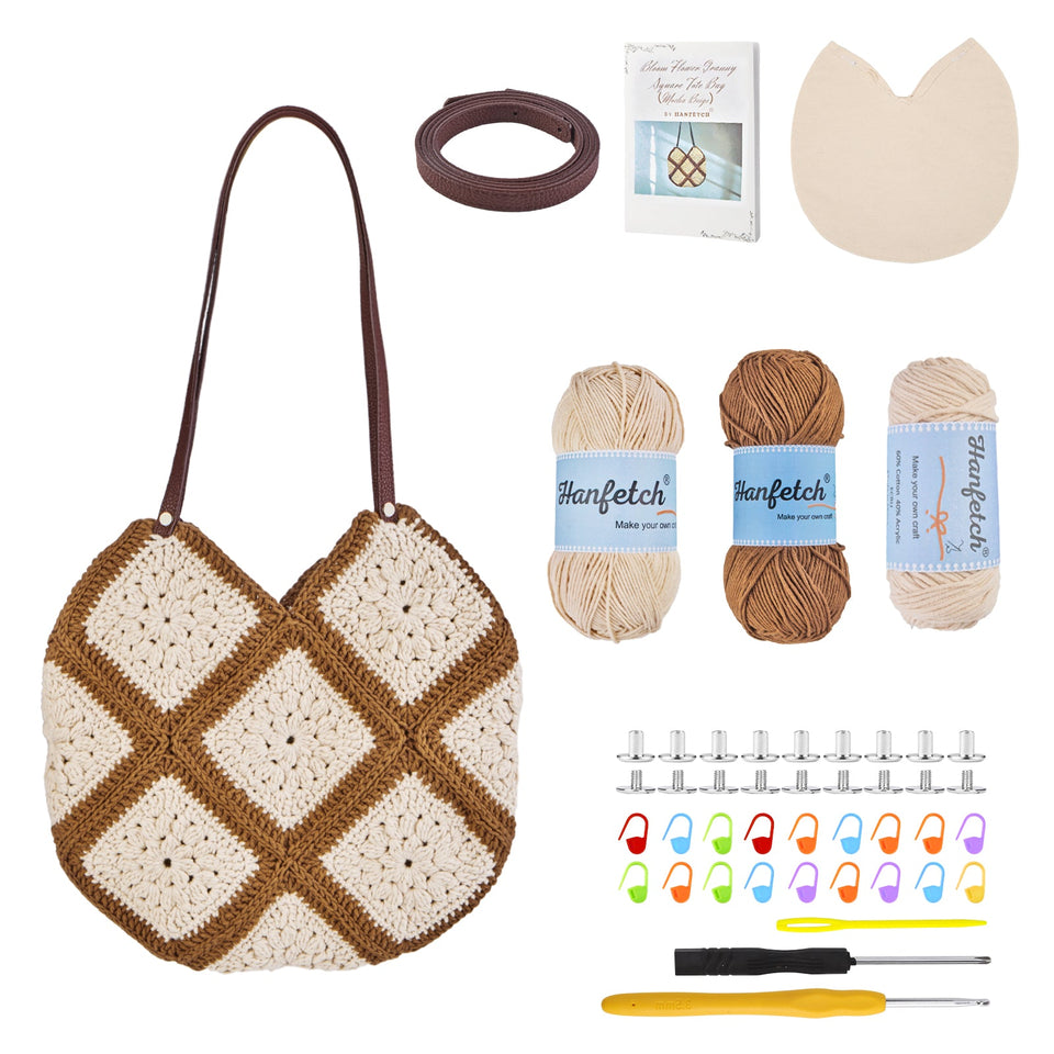 Granny square crochet kit product view 4 for Granny Square Tote Bag Crochet Kit, with Woolique craft details