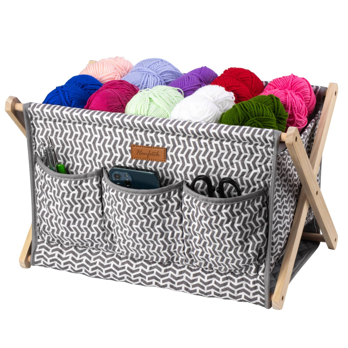 Woolique craft storage box, grey and white chevron print