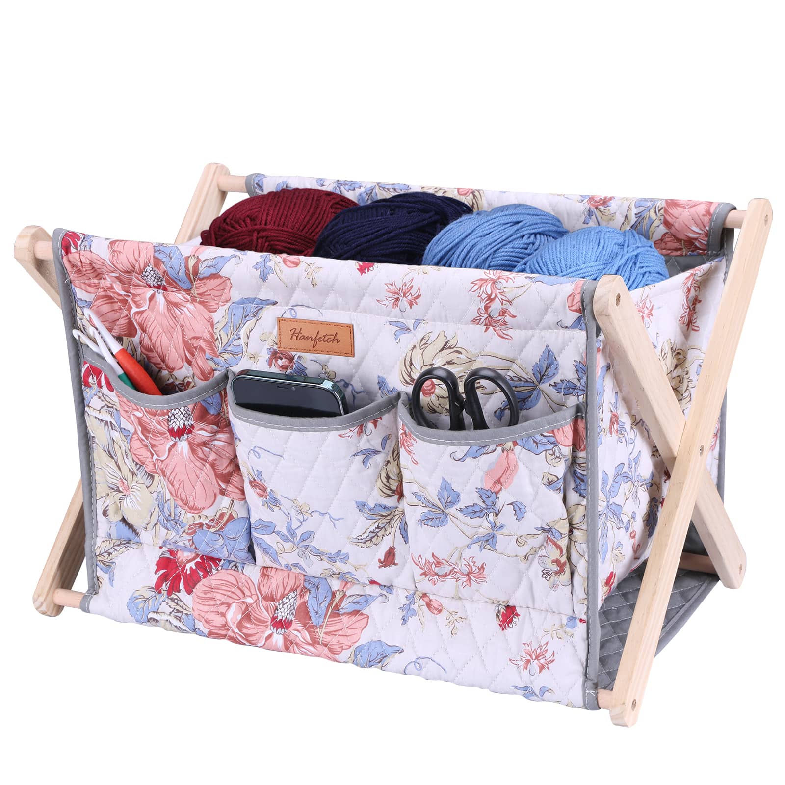 Woolique craft storage box, white with pink and blue floral print