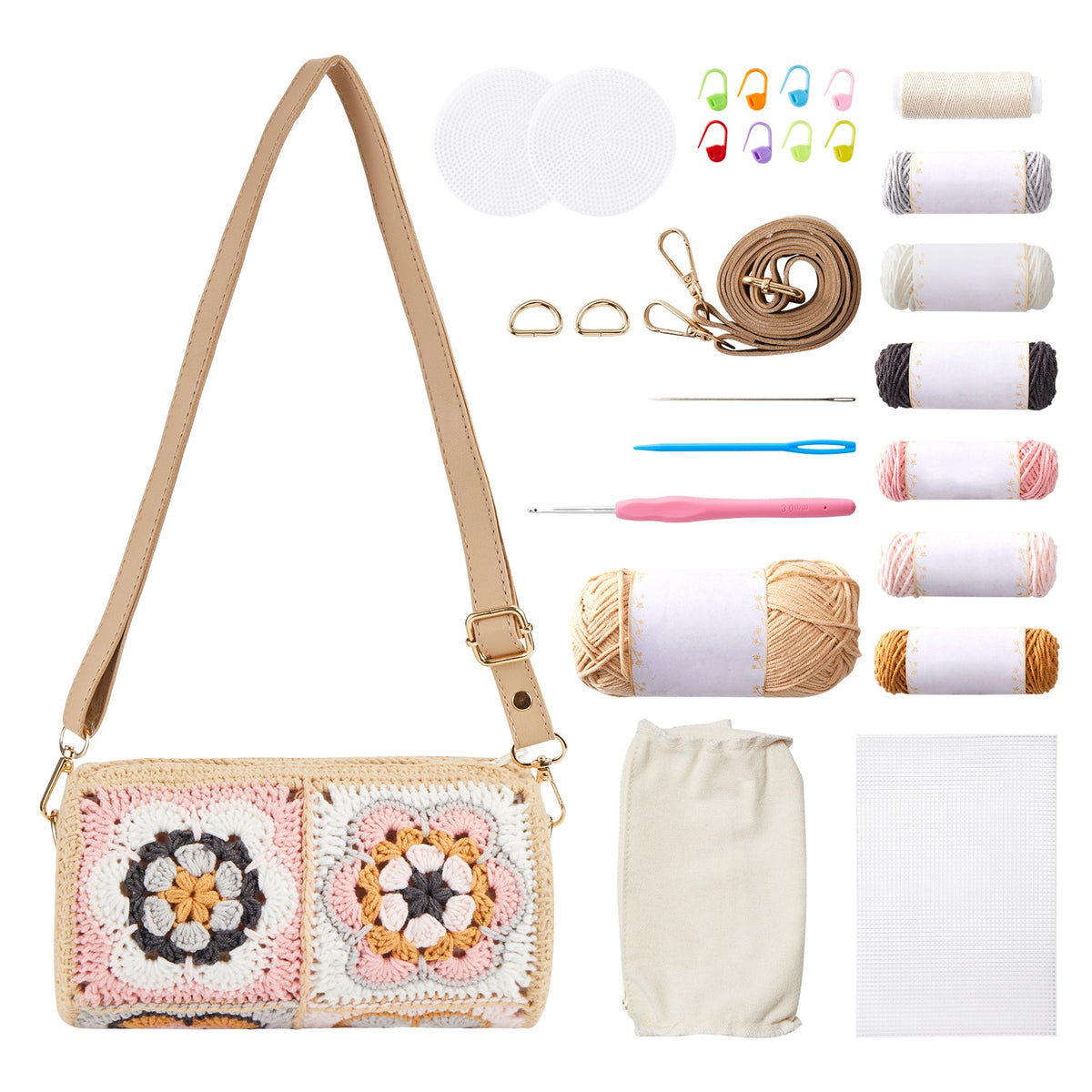 Crochet purse kit product view 3 for Cylindrical Bucket Bag Crochet Kit, with Woolique craft details