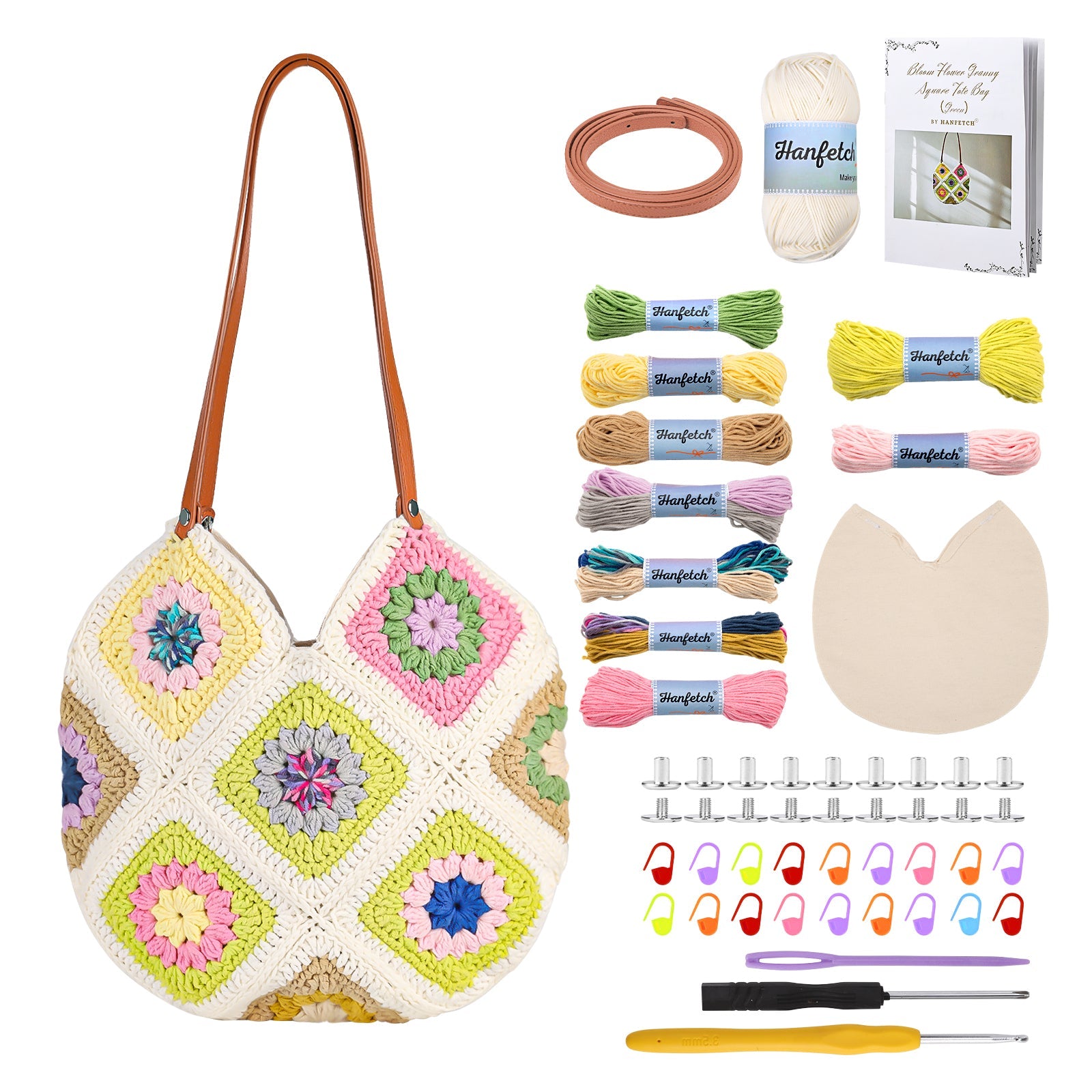 Granny square crochet kit product view 2 for Granny Square Tote Bag Crochet Kit, with Woolique craft details