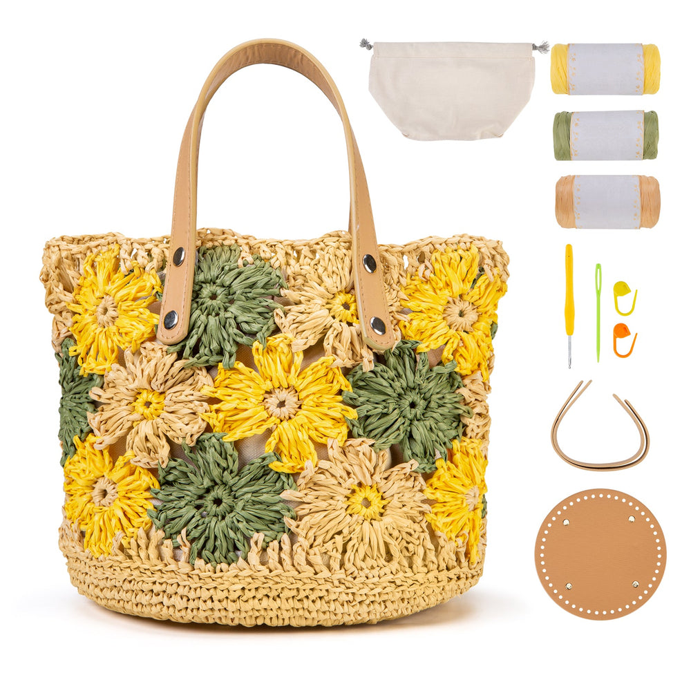 Floral Raffia Bucket Bag Crochet Kit