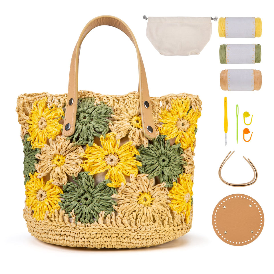 Floral Raffia Bucket Bag Crochet Kit