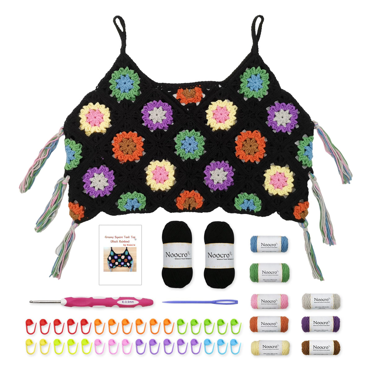 Granny square crochet kit product photo for Granny Square Crochet Tank Top Kit, with Woolique craft details