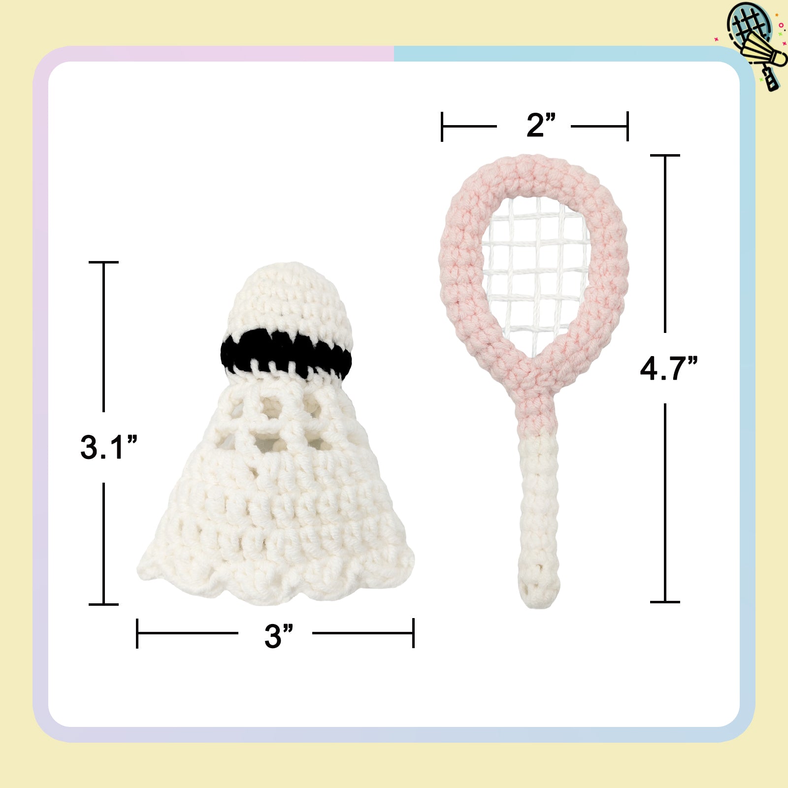 Badminton Crochet Keychain Kit product view 8 with Woolique craft details for makers