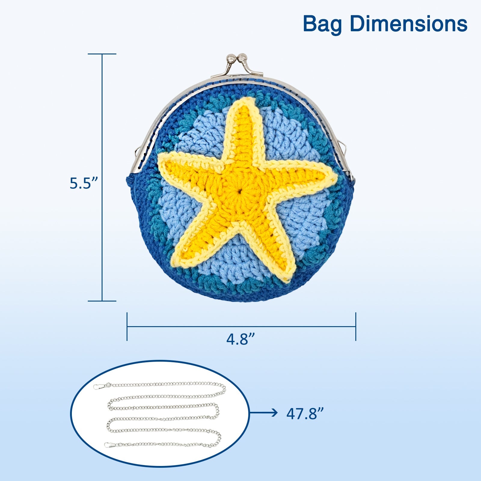 Crochet purse kit product view 2 for Starfish Crochet Coin Purse Kit, with Woolique craft details