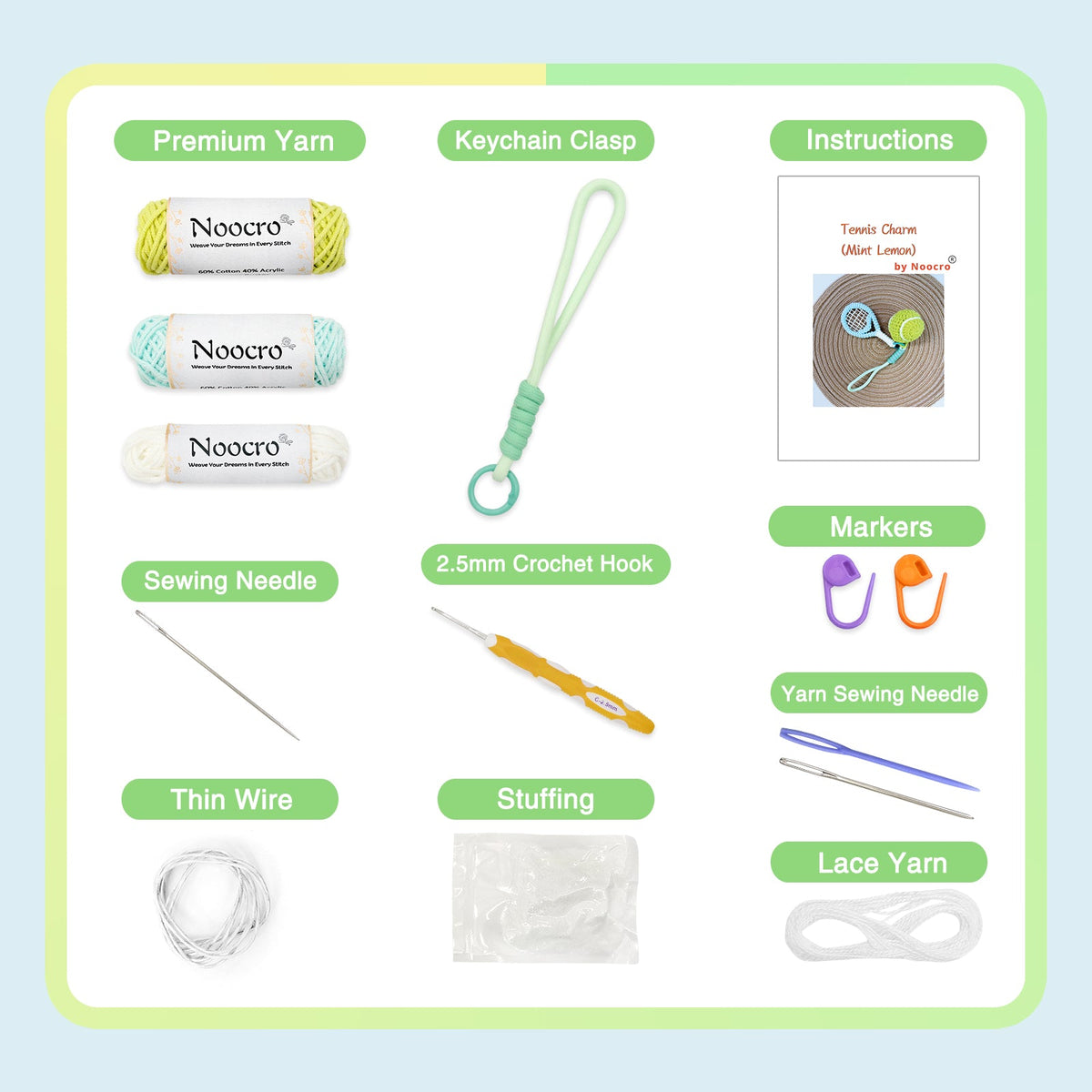 Tennis Crochet Keychain Kit product view 9 with Woolique craft details for makers