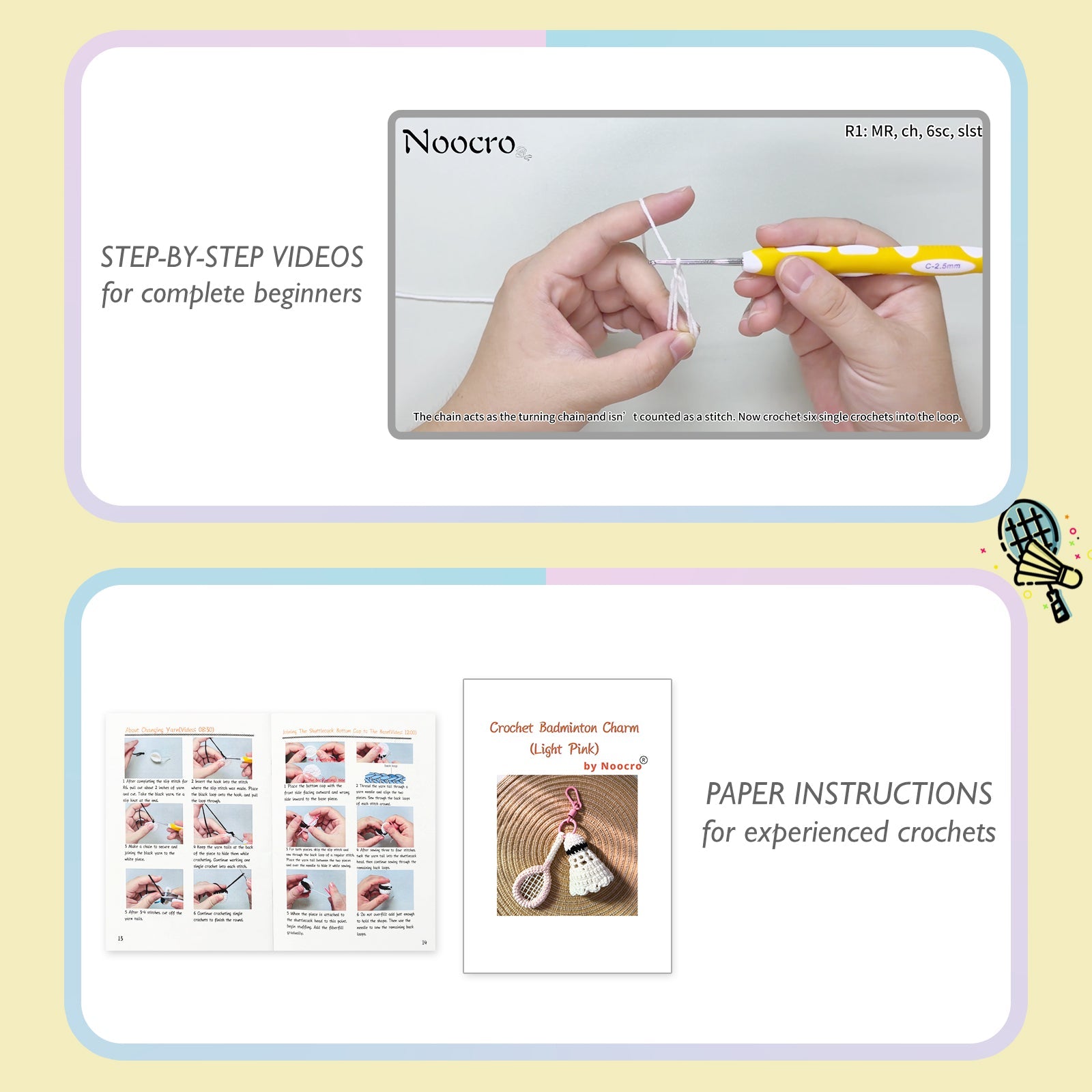 Badminton Crochet Keychain Kit product view 10 with Woolique craft details for makers
