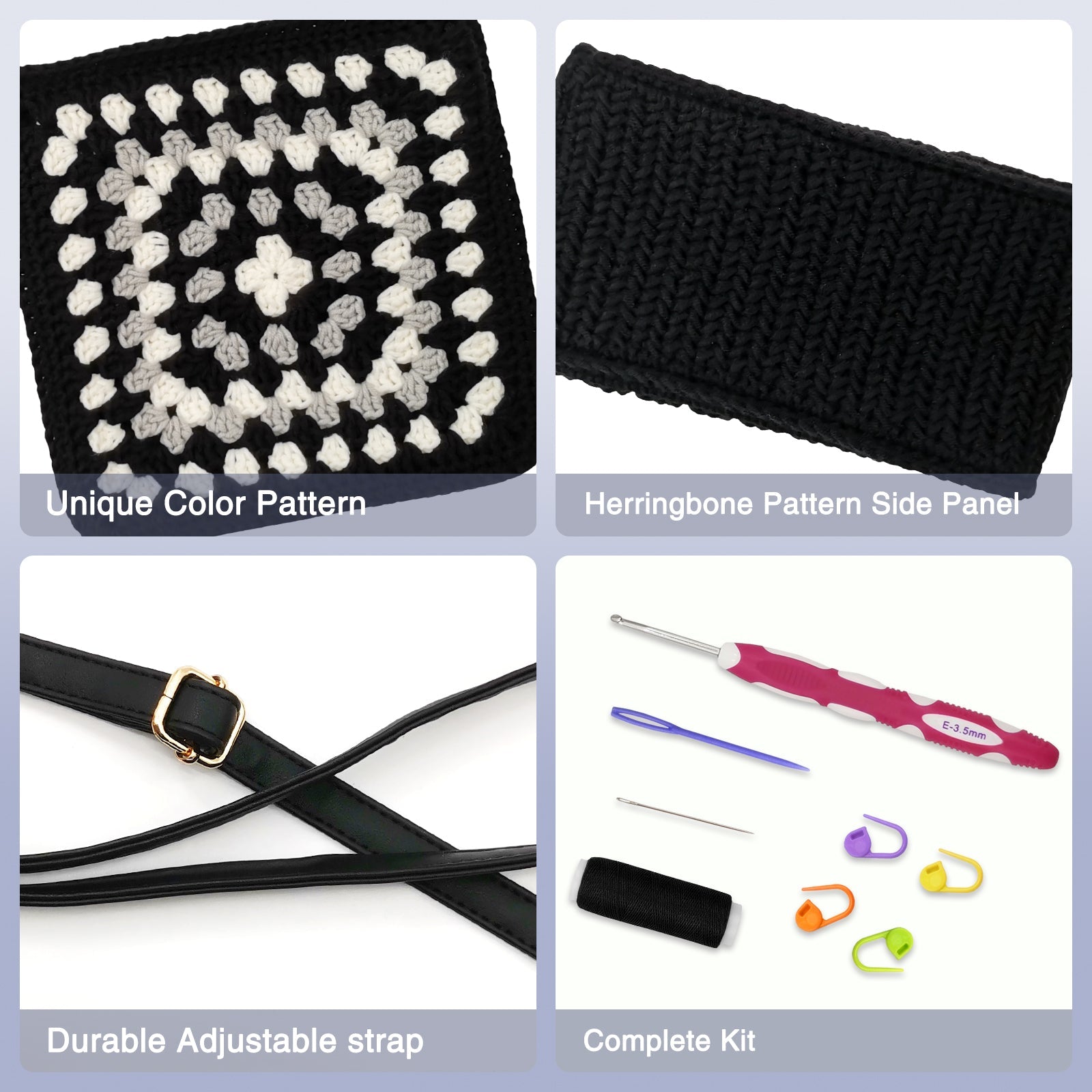 Granny square crochet kit product view 14 for Granny Square Felt Purse Crochet Kit, with Woolique craft details