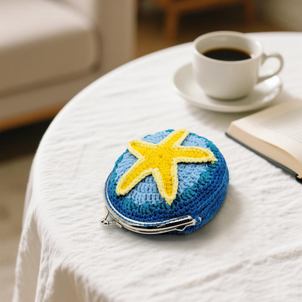 Crochet purse kit product view 6 for Starfish Crochet Coin Purse Kit, with Woolique craft details