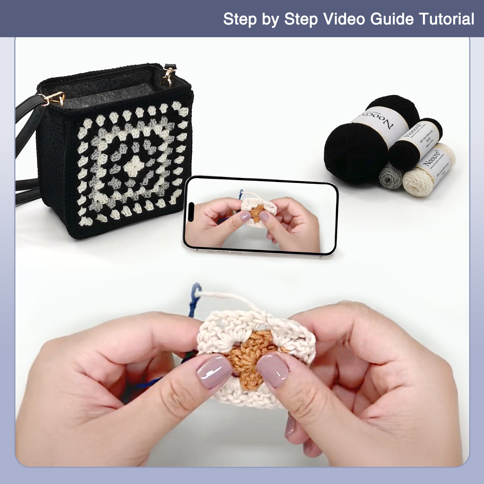 Granny square crochet kit product view 16 for Granny Square Felt Purse Crochet Kit, with Woolique craft details