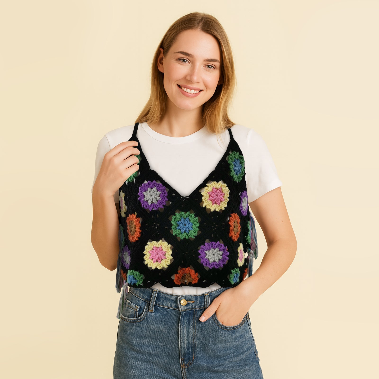Granny square crochet kit product view 6 for Granny Square Crochet Tank Top Kit, with Woolique craft details