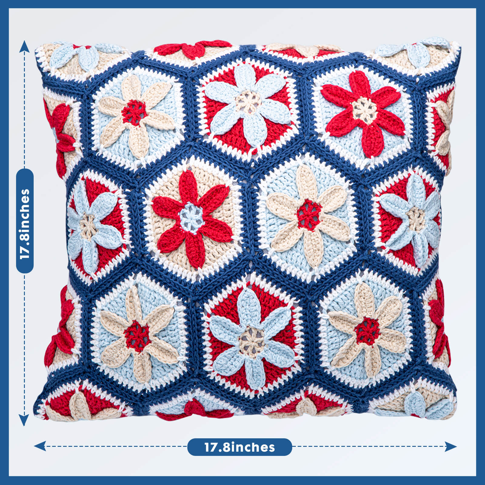 Granny square crochet kit product view 2 for Granny Square Crochet Pillow Kit, with Woolique craft details