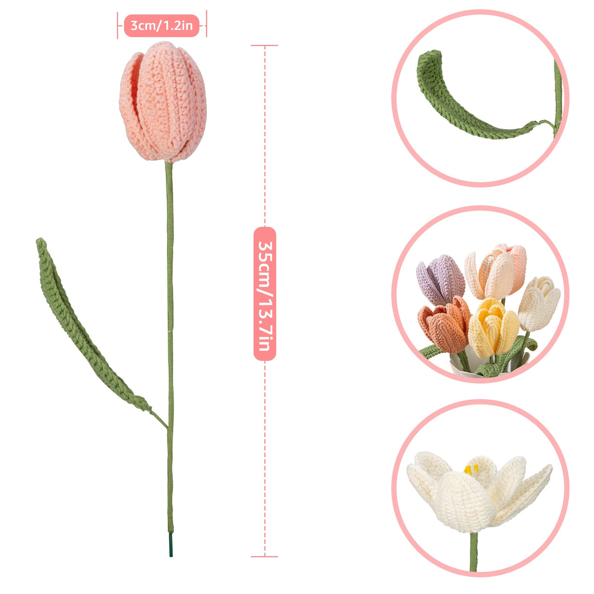 Flower crochet kit product view 2 for Tulip Bouquet Crochet Kit, with Woolique craft details