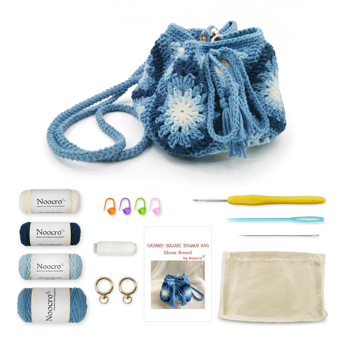 Granny square crochet kit product view 7 for Sunflower Granny Square Crochet Bag Kit, with Woolique craft details