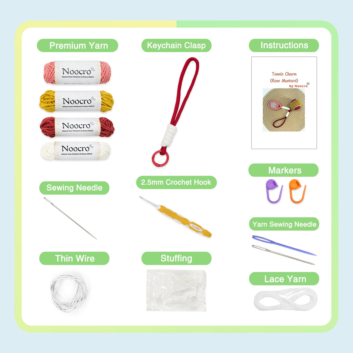 Tennis Crochet Keychain Kit product view 15 with Woolique craft details for makers