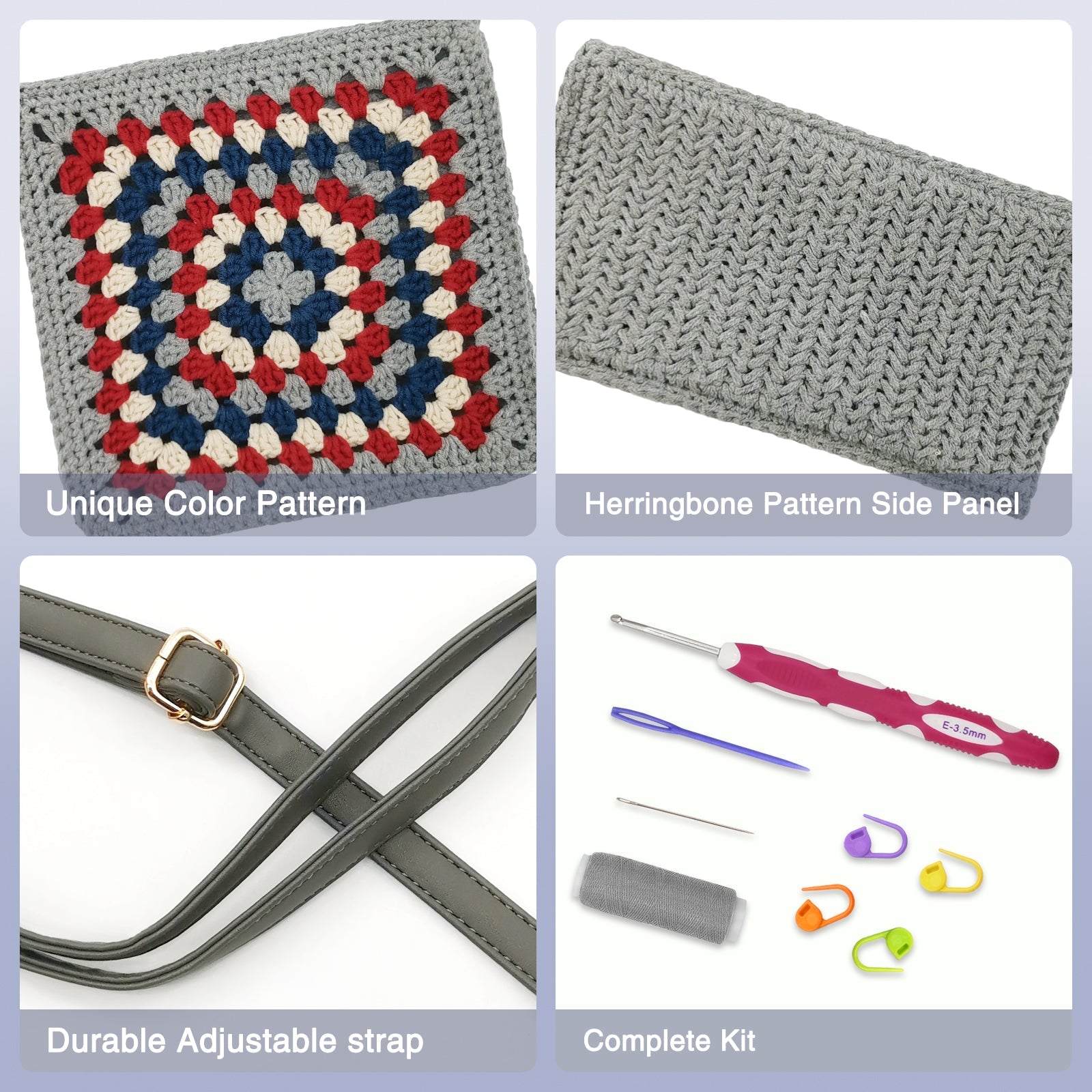 Granny square crochet kit product view 22 for Granny Square Felt Purse Crochet Kit, with Woolique craft details