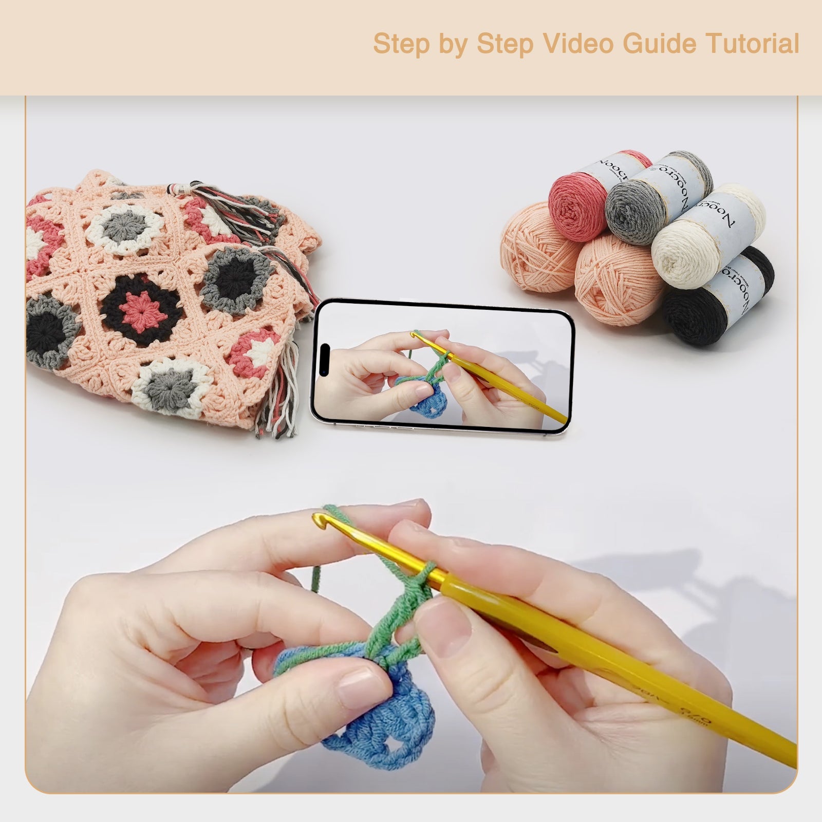 Granny square crochet kit product view 12 for Granny Square Crochet Tank Top Kit, with Woolique craft details