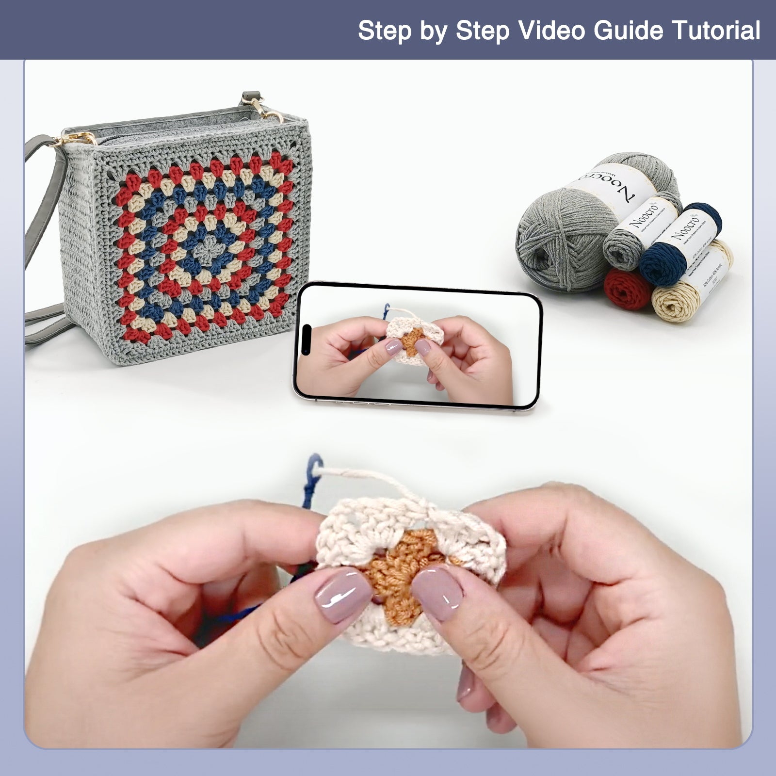 Granny square crochet kit product view 24 for Granny Square Felt Purse Crochet Kit, with Woolique craft details