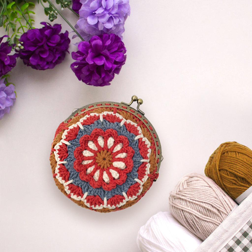 Vintage Mandala Crochet Purse Kit product view 2 with Woolique craft details for makers