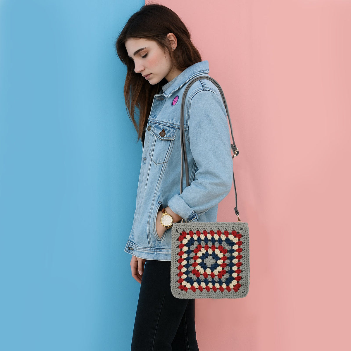Granny square crochet kit product view 25 for Granny Square Felt Purse Crochet Kit, with Woolique craft details